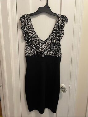 Body Central Black and White Ruffle-Trim Midi Dress